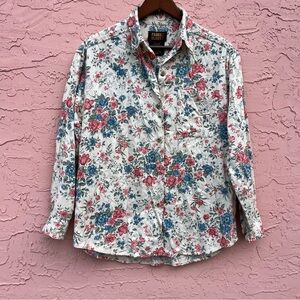 Vintage Faded Glory Floral Flowers Cotton Button Up Shirt Size Medium